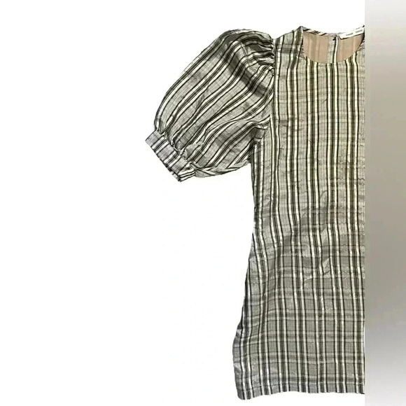 SAMSOE SAMSOE Gold Check Stripe 3/4 Puff Sleeve Celestine Back Button Dress - Picture 4 of 7